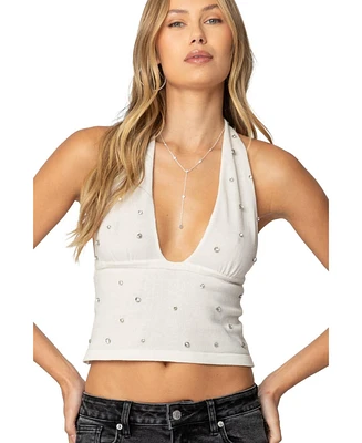 Edikted Women's Rhinestone Knit Halter Top