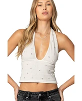 Edikted Women's Rhinestone Knit Halter Top