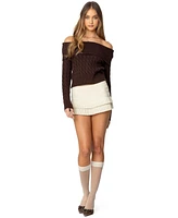 Edikted Women's Glenn Fold Over Cable Knit Sweater