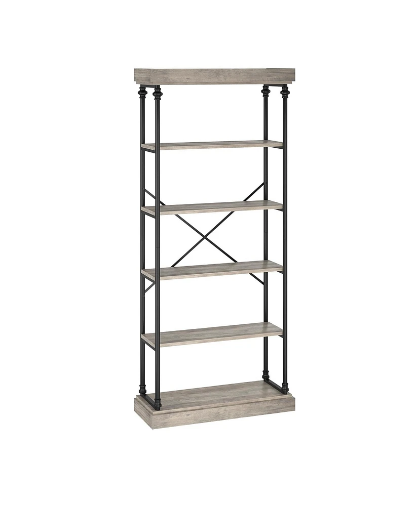 gaomon Bookshelf Industrial Bookcase Wooden Storage Open Rack Shelf with Metal Frame