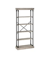 gaomon Bookshelf Industrial Bookcase Wooden Storage Open Rack Shelf with Metal Frame