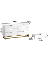 gaomon 6 Drawer Dresser for Bedroom, Wood Chest of Drawers with Metal Legs, Modern Storage Dresser Chest Cabinet Organizer, Large Dresser for Hallway