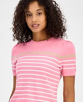 Tommy Hilfiger Women's Striped Puff-Sleeve Cotton Sweater