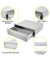 gaomon Outdoor Kitchen Drawer with Divider, Stainless Steel Flush Mount Single Bbq Drawer, 30W x 23D x 10H Inches Built-In Access Drawer with Venting