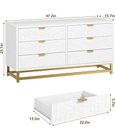 gaomon 6 Drawer Dresser for Bedroom, 53.5” Large Dresser with Metal Legs, Modern Dresser Chest Organizer with Wide Storage