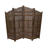 Slickblue Hand-Carved Foldable 4-Panel Wooden Partition Screen Room Divider for Elegant and Functional Space Separation