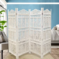 Slickblue Aesthetically Carved 4-Panel Wooden Partition Screen Room Divider for Elegant and Functional Decor