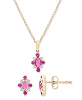 2-Pc. Ruby (3/4 ct. t.w.) & Diamond (1/20 ct. t.w.) Cluster Earrings & Pendant Necklace Set in 14k Gold-Plated Sterling Silver