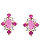 2-Pc. Ruby (3/4 ct. t.w.) & Diamond (1/20 ct. t.w.) Cluster Earrings & Pendant Necklace Set in 14k Gold-Plated Sterling Silver