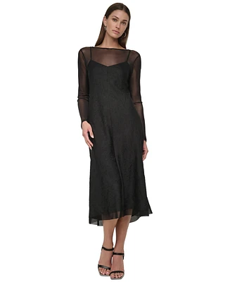 Dkny Women's Illusion Long-Sleeve Crushed Charmeuse Slip Dress