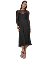 Dkny Women's Illusion Long-Sleeve Crushed Charmeuse Slip Dress