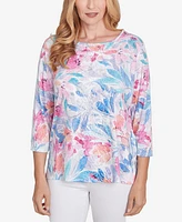 Alfred Dunner Women's Classic Floral Spray Crewneck Top