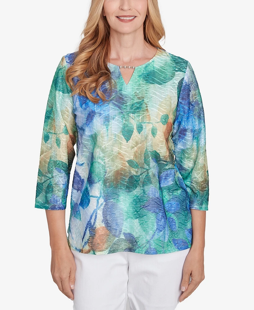 Alfred Dunner Women's Classic Watercolor Leaves Knit Top