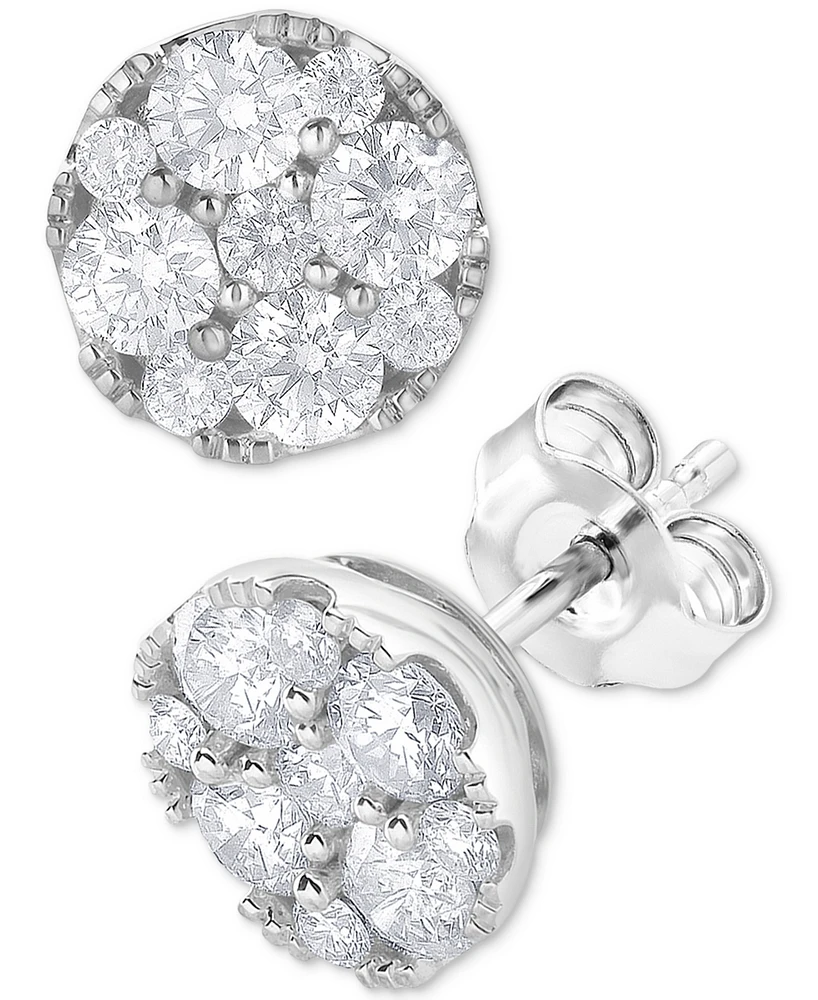 Diamond Cluster Stud Earrings (1 ct. t.w.) in 14k White Gold