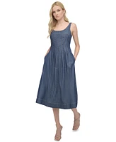 Dkny Women's Scoop-Neck Sleeveless Chambray Dress