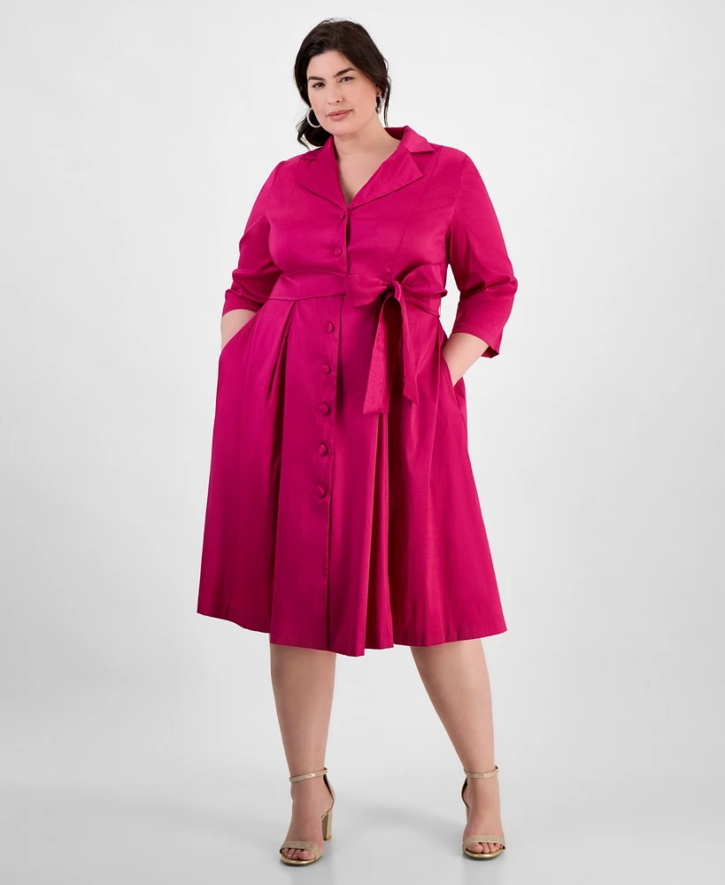 Alex Evenings Plus Notched Collar 3/4-Sleeve Shirtdress