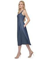 Dkny Petite Scoop-Neck Sleeveless Fit & Flare Denim Dress