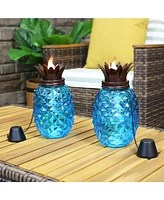 Tropical Pineapple Set of 2 Glass Patio Torches - 23 to 63-Inch Outdoor and Lawn for Garden, Deck & Backyard