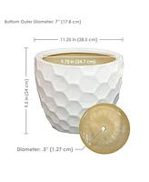 11.25" Raised Honeycomb Pattern Glazed Ceramic Plant Pot Set - White - 2.7 Gal. Soil Capacity - Set of 2