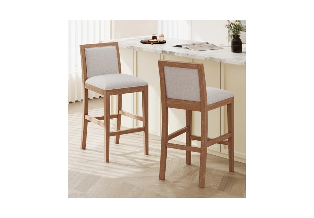 The Pop Home 30.5-Inch Upholstered Bar Stools Set of 2, Retro Chairs for Kitchen Island or Dining Room-The