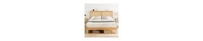 gaomon Full Size Bed Frame with Natural Rattan Headboard & Integrated Led Lights