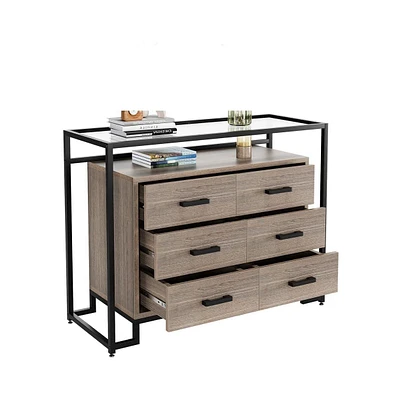 gaomon Modern Side Cabinet - 2024 New, Dining Hall Control Table, 6 Drawer Chest, Enhanced Storage, Sleek Design