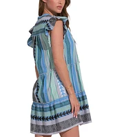 Elan Women's Split-Neck Flutter-Sleeve Dress