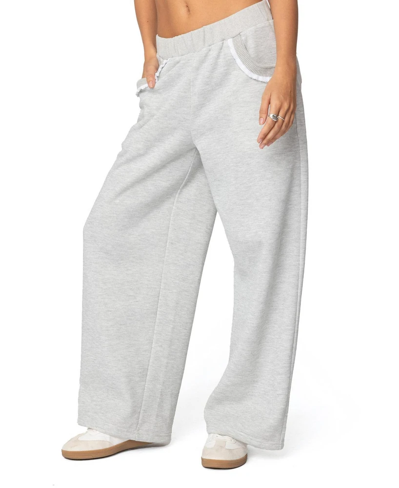 Edikted Womens Ashtin Ruffle Trim Sweatpants