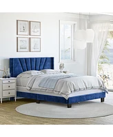 Vail Velvet Upholstered Platform Bed Frame with Adjustable Headboard - Boyd Sleep