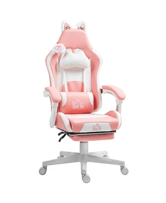 Homcom Cute Gaming Chair, Reclining Gamer Chair with Footrest,