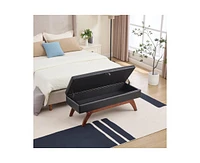The Pop Home Faux Leather Storage Bench, Bed End Stool with Hidden Storage, Upholstered Ottoman Solid Wood Legs-The