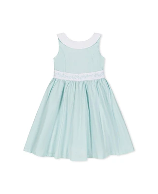 Hope & Henry Little Girls Heirloom Organic Round Collar Sateen Party Dress with Embroidered Sash