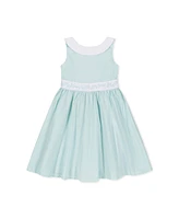 Hope & Henry Little Girls Heirloom Organic Round Collar Sateen Party Dress with Embroidered Sash