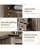 gaomon 5 Drawer Dresser, Farmhouse Wooden Chest of Drawers with Sliding Barn Door, Adjustable Shelf, Tall Antique Dresser, Storge Cabinet for Bedroom