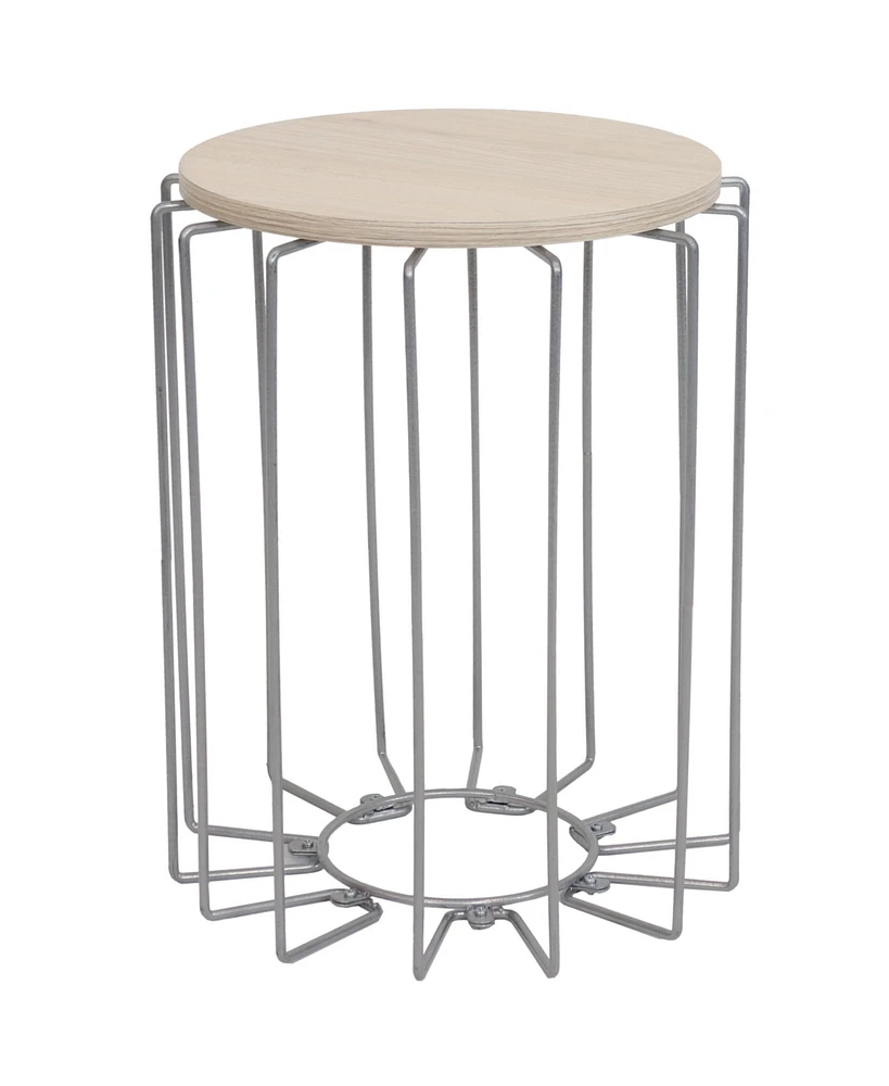 17.75-Inch H Indoor Wire End Table with Faux Woodgrain Mdf Tabletop - For Living Room, Bedroom, or Office - Cream