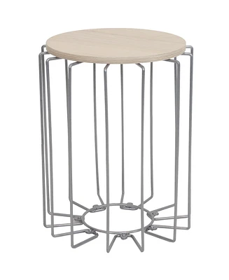 17.75-Inch H Indoor Wire End Table with Faux Woodgrain Mdf Tabletop - For Living Room, Bedroom, or Office - Cream