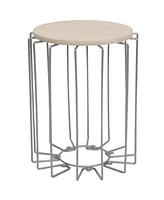 17.75-Inch H Indoor Wire End Table with Faux Woodgrain Mdf Tabletop - For Living Room, Bedroom, or Office - Cream