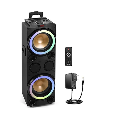 Pyle 10" Portable Bluetooth Pa Karaoke Speaker System with Led Lights, Usb/Sd/Remote Control & Rechargeable Battery