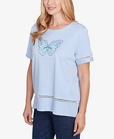 Alfred Dunner Petite Classics Striped Butterfly Short Sleeve T-Shirt