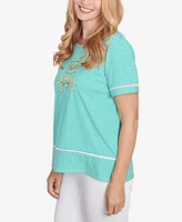 Alfred Dunner Petite Classics Owl Knit Striped T-Shirt