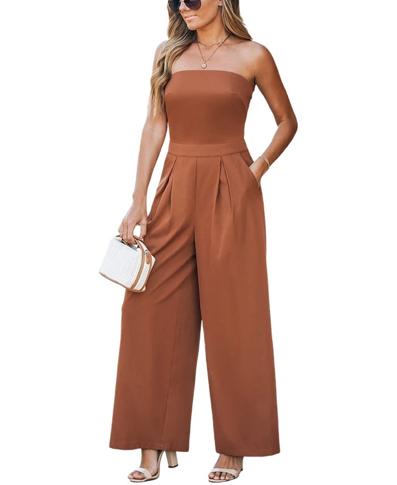 Cupshe Women's Strapless Wide-Leg Pleated Jumpsuit