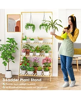 Skonyon 3-Tier Bamboo Hanging Plant Stand Planter Shelves Flower Pot Organizer Rack Folding Display Shelving