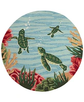 Liora Manne' Frontporch Swimming Baby Turtles 5'x5' Round Area Rug