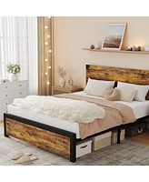 gaomon Full Size Bed Frame with Wood Headboard, Full Platform Bed Frame