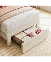 gaomon Twin Bed Frame with Under-Bed Drawer, White Boucle Upholstered Platform Bed