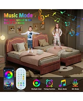 gaomon Twin Upholstered Bed Frame with Adjustable Headboard & Smart Led with drawer