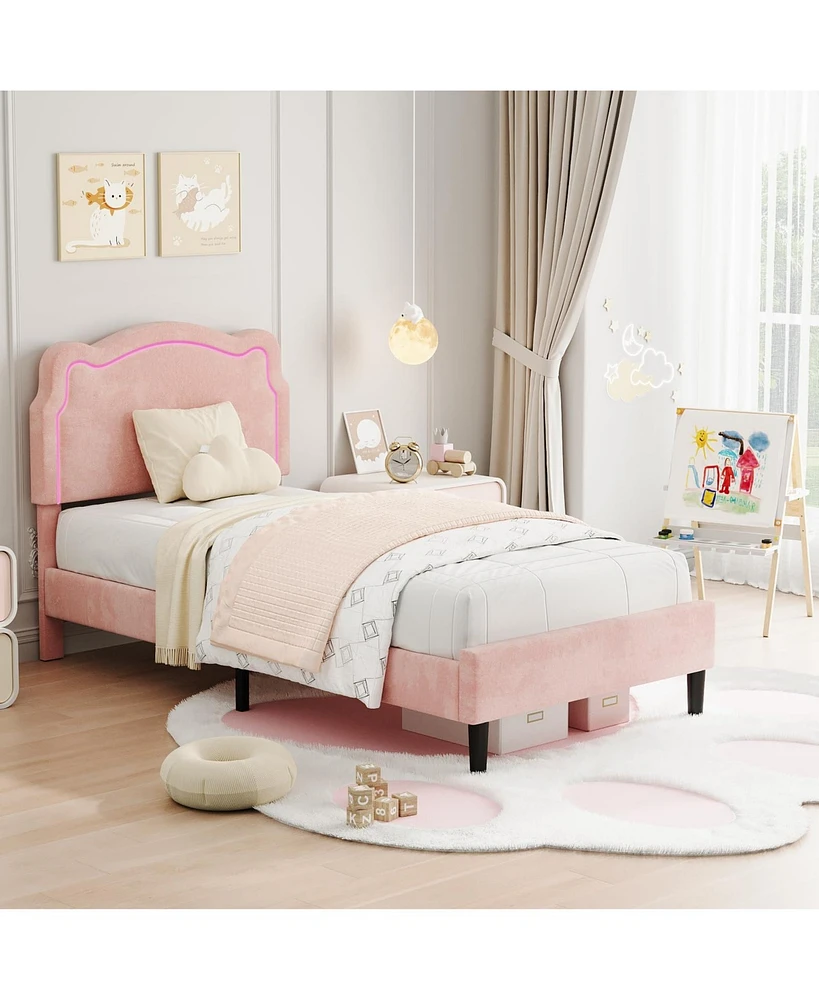 gaomon Twin Upholstered Bed Frame with Adjustable Headboard & Smart Led