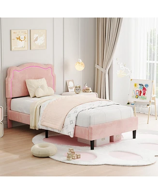 gaomon Twin Upholstered Bed Frame with Adjustable Headboard & Smart Led