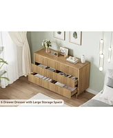 gaomon 6 Drawer Dresser for Bedroom, 56” Wide Wood Dresser Organizer with Metal Legs, Modern Chest of Drawers for Bedroom, Hallway