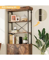 gaomon Tall Bookshelf with Doors Industrial Bookcase Freestanding Shelf Units Wood and Metal Book Shelf Storage Organizer for Bedroom